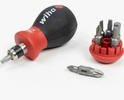 Wiha 33741 Magnetischer SoftFinish Kurzschraubendreher mit Bitmagazin (PH, PZ)