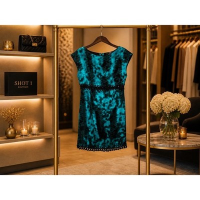 Per Se Couture Turquoise Green Black Silk Tie & Chain Sleeveless Dress 4 Luxe