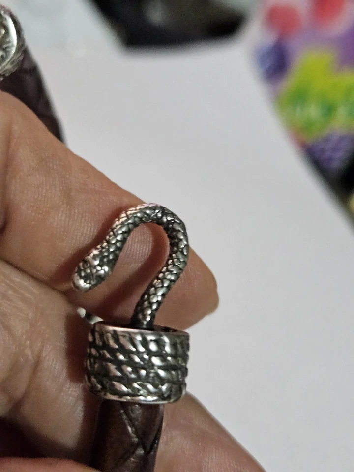 BARAKA vintage collana bracciale serpenti pelle intrecciata argento calcedonio - Immagine 4 di 4