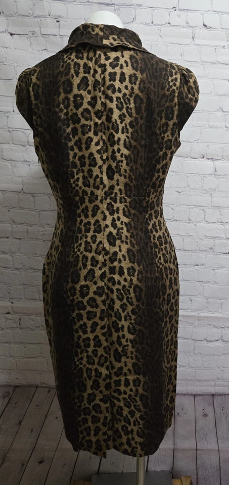 Classiques Entier Sheath Dress Lined Animal Print Cowl Neck Silk/Wool Size 12  - Image 2 of 4