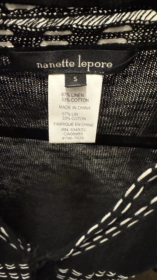 Vestido Nanette Lepore Talla S Tejido Blanco y Negro Manga 3/4 Ajuste Acampanado Foto 2 de 4