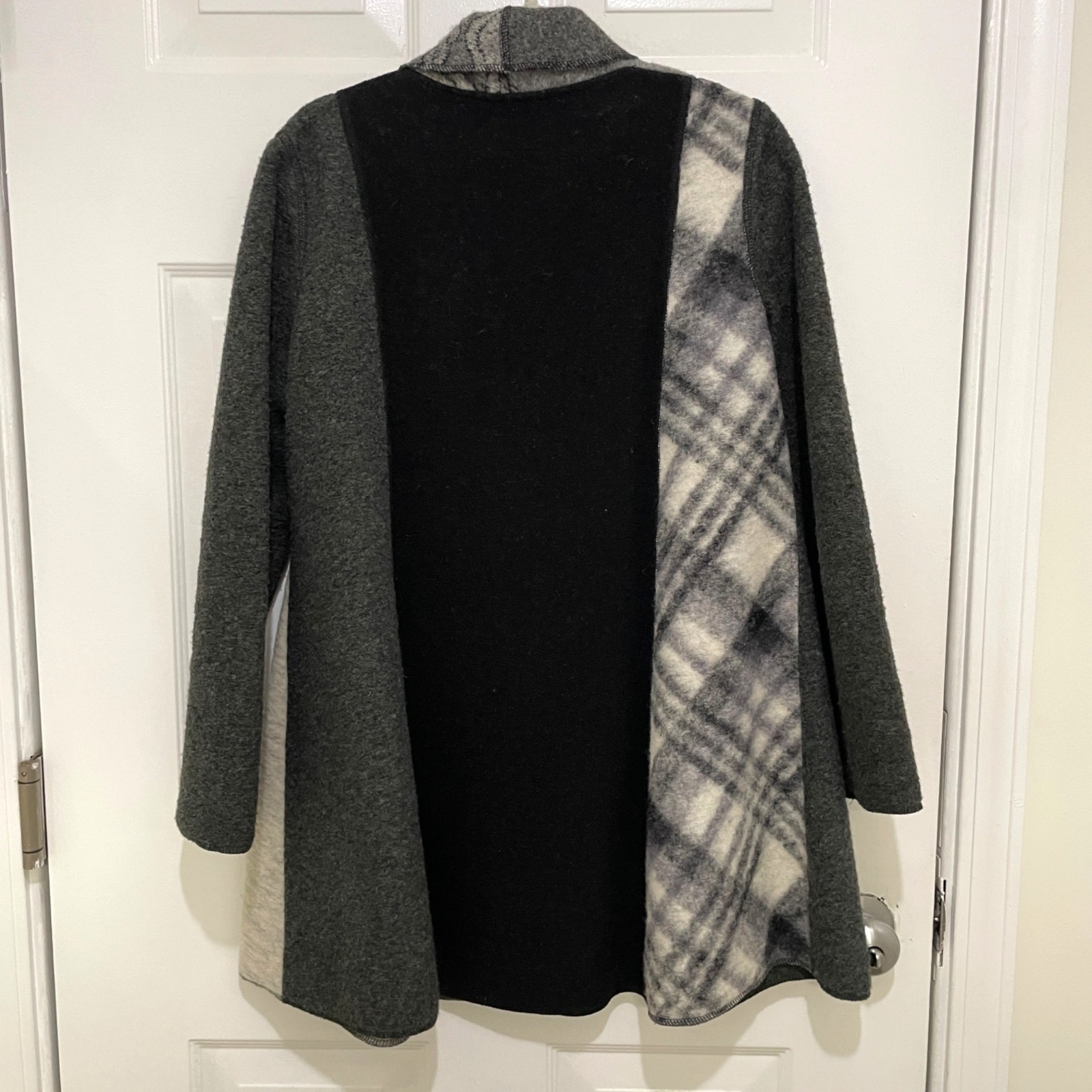 Cameleon Patchwork Wool Blend Long Open Front Car… - image 5