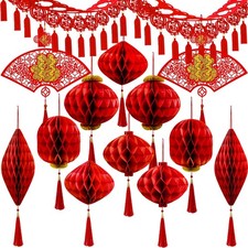 Chinese Lunar New Year Party Decorations Good Luck Garlands Red Paper Lantern...