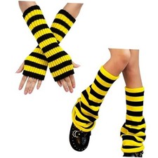 Women s Striped Leg Warmers Arm Warmers Set Knitted Y2K Yellow and Black