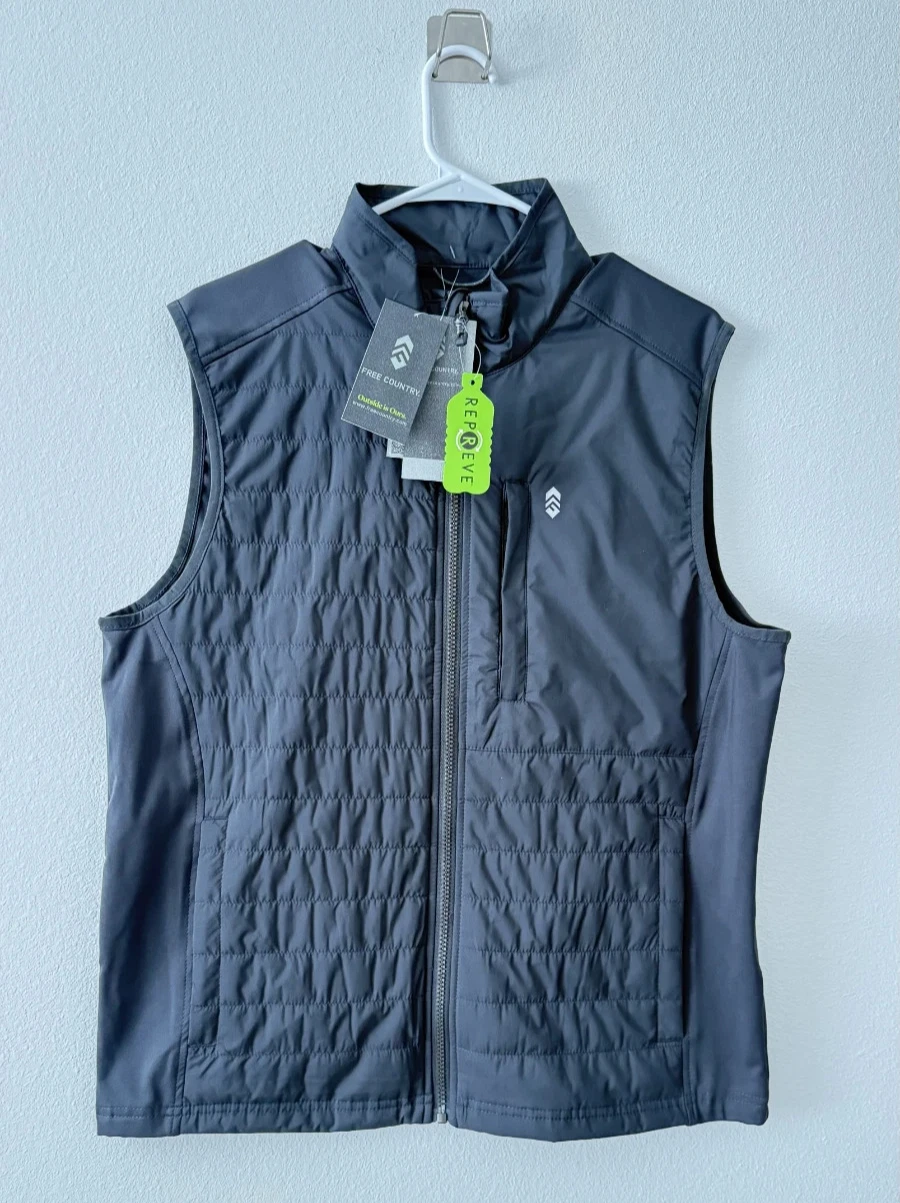 Free Country Men's High Stretch Full Zip Hybrid Vest Coal - Dark Grey Size M NWT