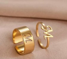 Stainless steel women's double ring with the letter M/yu164