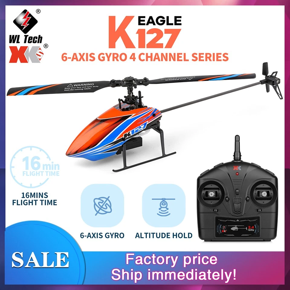 WLtoys K127 RC 2.4G 4CH 6-Aixs Single Blade RC Helicopter RTF 2Battery Toys - Bild 3 von 4
