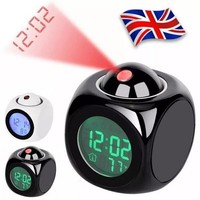 Digital LED Projection Alarm Clock Projector LED Voice Talking Time Temperature