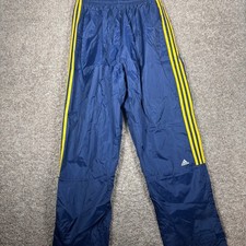 Adidas Vintage Mens XL Navy Blue Yellow Striped Nylon Windbreaker Track Pants