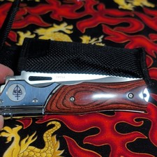 AK-47 Folding Pocketknife Stainless Steel Wood Handle Linerlock Clip Point