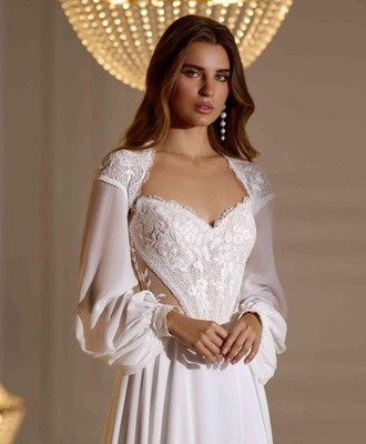 Long Sleeves Bolero Topper Jacket for Bride Appliques Lace Beading Wedding Dress | eBay Long Sleeves Bolero Topper Jacket for Bride Appliques Lace Beading Wedding Dress | eBay