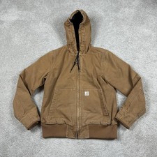 Carhartt Jacket Kids 5 Brown Canvas Hooded Bomber Thinsulate Winter Zip Work
