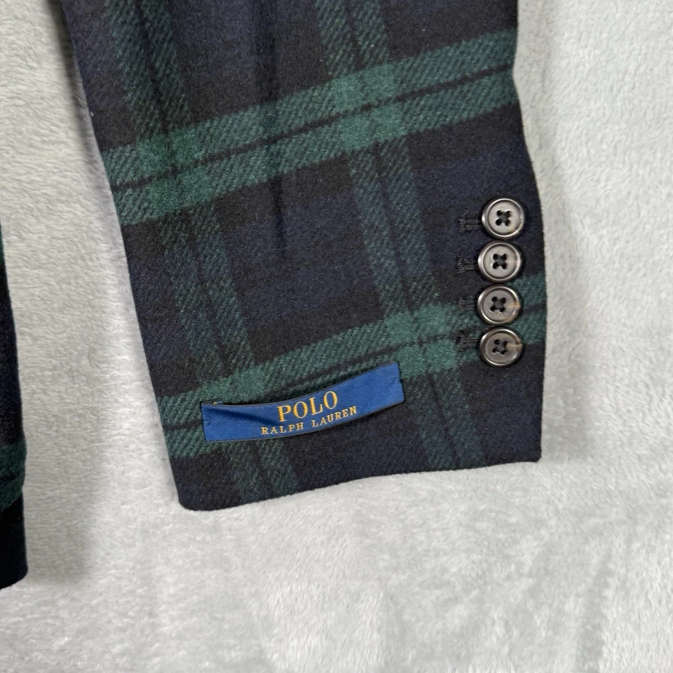 Blazer Ralph Lauren 40S Verde Reloj Negro Chaqueta a Cuadros Mezcla de Lana Sarga Moderna Foto 2 de 4