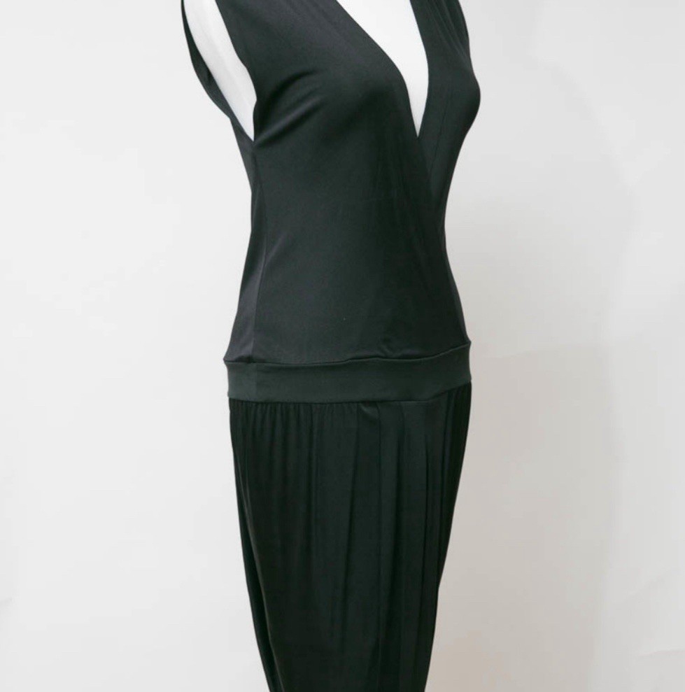 Mitch Lee Black Sleeveless Dress, Size 2, Bodycon Fitted Plunging Neck 100% Silk thumbnail 2