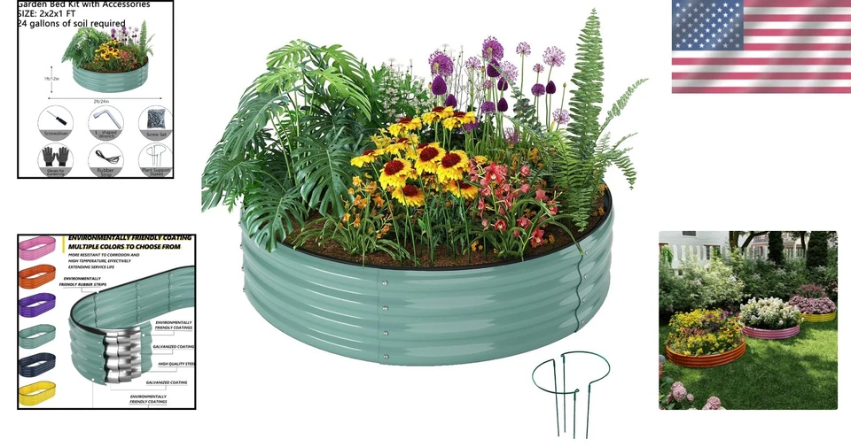 Durable Galvanized Round Planter Garden Box - Perfect for Flowers & Vegetables - Image 2 of 4