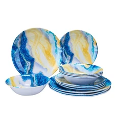 12 Pcs Melamine Dinnerware Set - Indoor and Outdoor Durable Plastic Dishes