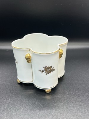 VA Vista Alegre Portugal White & Gold Footed Trinket Dish Vase