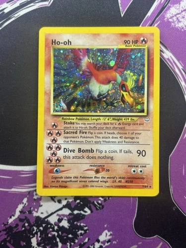 Pokemon Ho-Oh Neo Revelation Double Holo Error 7/64 LP SWIRL