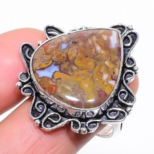 Natural Crazy Lace Agate Gemstone 925 Sterling Silver Ring Size 9 S165