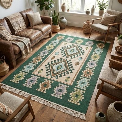 Turkish Kilim Rug, Boho Vintage Area Rug, Geometric Tribal Carpet Decor