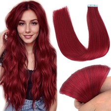 Tape in Hair Extensions Human Hair 99J Burgundy Seamless Skin Weft Invisible Wi