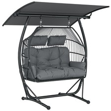 Outsunny Double Hanging Egg Chair with Canopy, Egg Swing Chair, Dark Grey