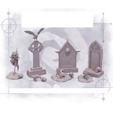 1/24 Scale Graveyard Terrain Set Resin Diorama Accessories Tombstones Skulls