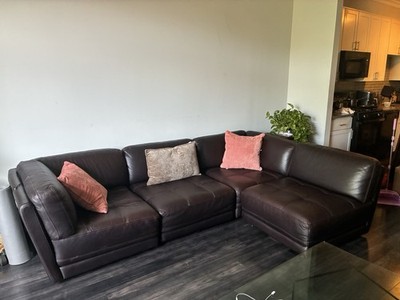 Genuine Italian Brown Leather Sectional Sofa 4 piece
