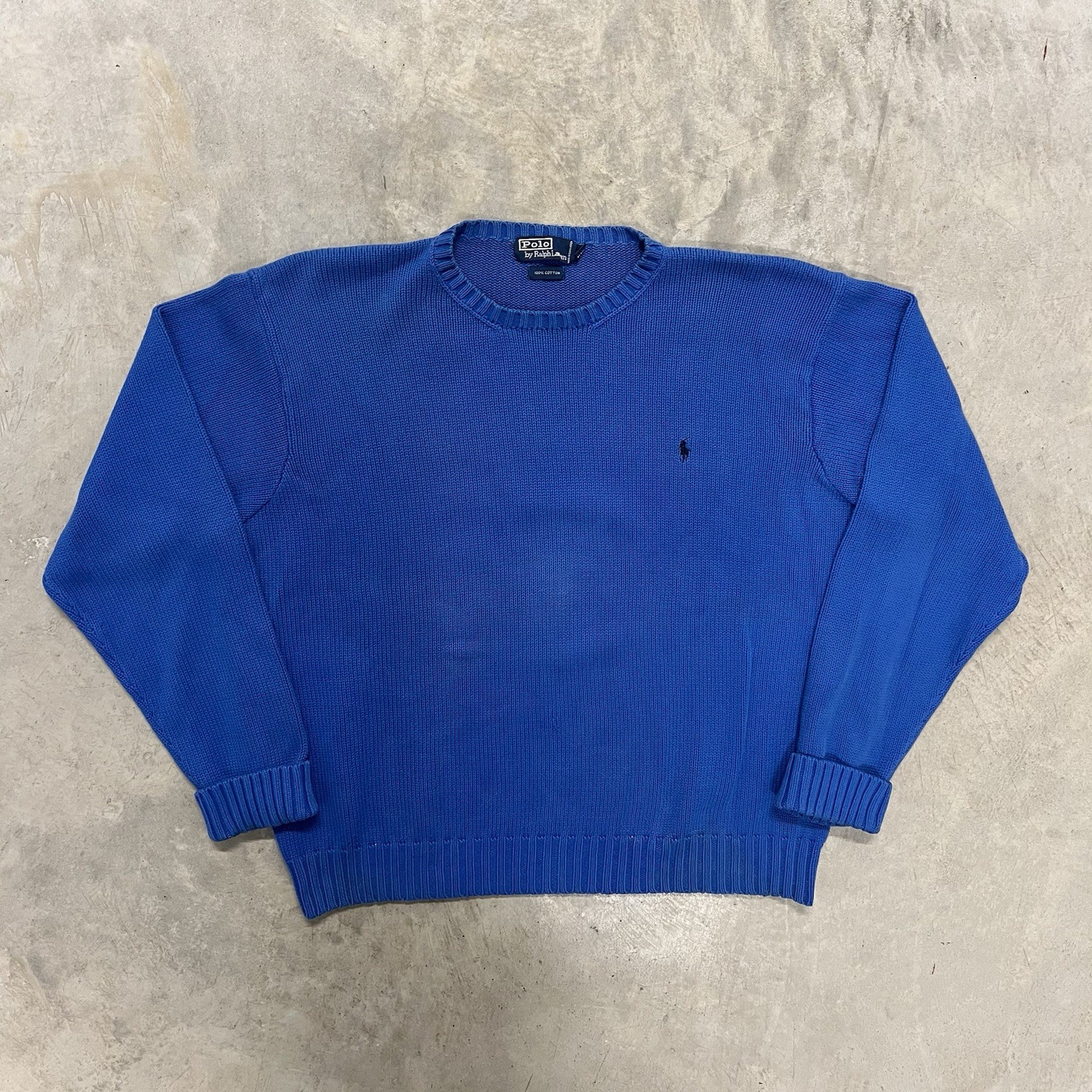 Rare Polo Ralph Lauren Sweater Mens 2XL Light Blue Cotton Knit Classic Pullover