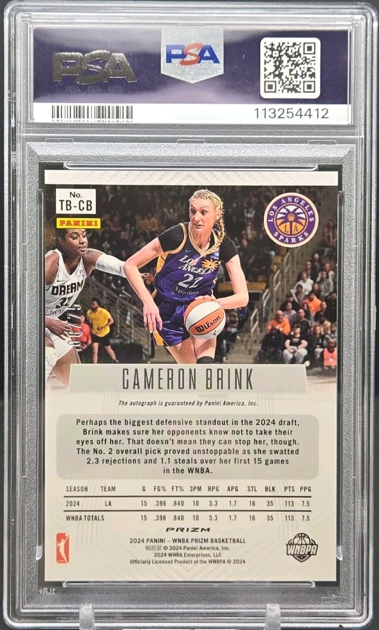 Cameron Brink 2024 Panini WNBA Prizm Throwback AUTO Blue 08/75 PSA 8 Sparks TF1 view 2