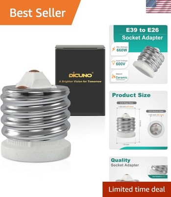 E39 to E26 Socket Converter, Ceramic Mogul E39 to Standard Medium E26 Light B...