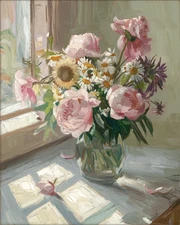 Bouquet of Flowers in Glass Vase | Impressionist Still Life Art Print Museum Art