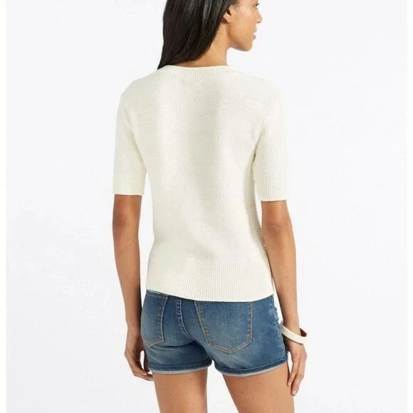 LL Bean Signature Fishermans Sweater Chunky Cable Knit Beige Cotton Relaxed XS - Image 2 of 4