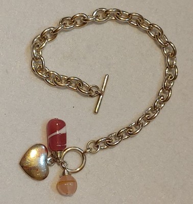 Bracelet - Silver Tone - Toggle lock with charms - 7.5 in Long