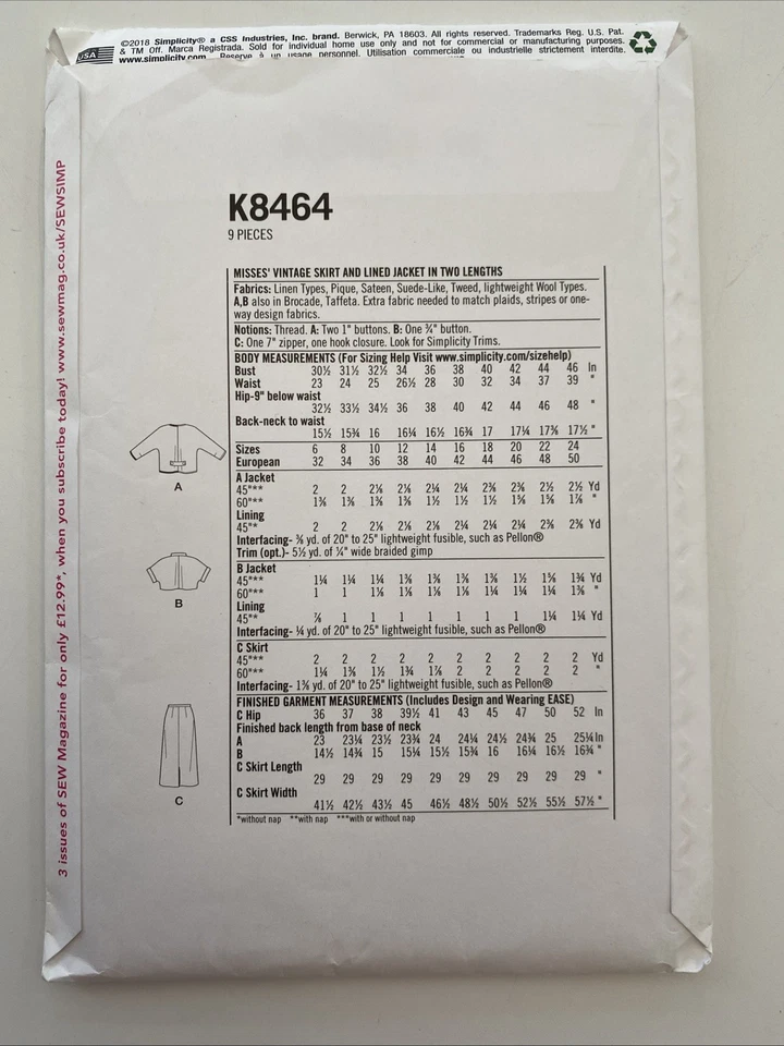 Simplicity K8464 Misses Skirt & Lined Jacket in 1950s Style Uncut Pattern - Image 4 of 4