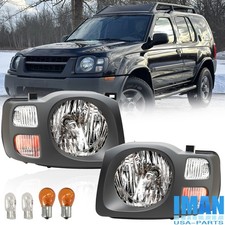 1 Pair Black Headlights Headlamp Assembly Wbulbs For 2002-2004 Nissan Xterra Xe