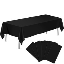 Black 6 Pack Plastic Table Cloth 54" X 108", Disposable Tablecloths Rectangle Ta