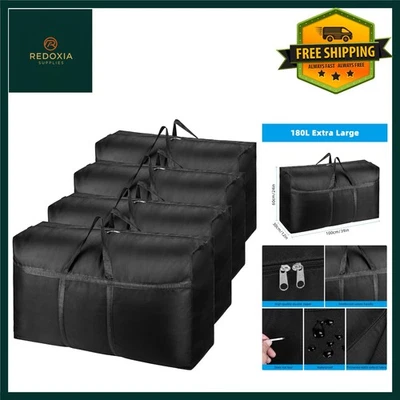 Heavy Duty Large Storage Bags with Lids, Black Moving Totes, 4 Pack 180L - Image 1 of 4