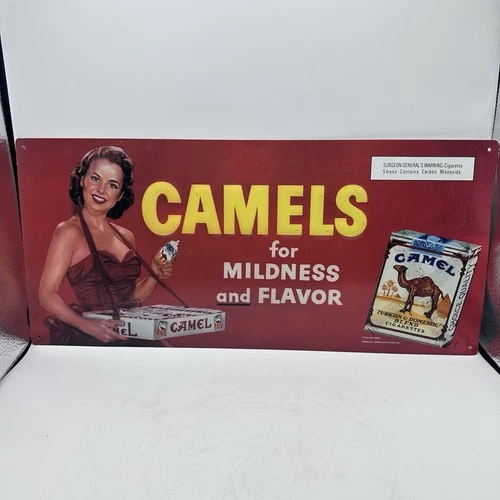 Vintage Y2K Camel For Mildness And Flavor Cigarette Tin Bar Sign 19.5”x9”