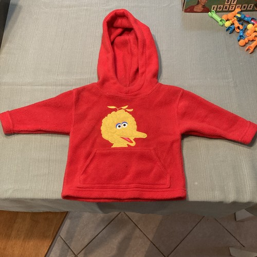 Vintage 90s Sesame Street Big Bird Fleece Hoodie Toddler Baby 12 Months Red