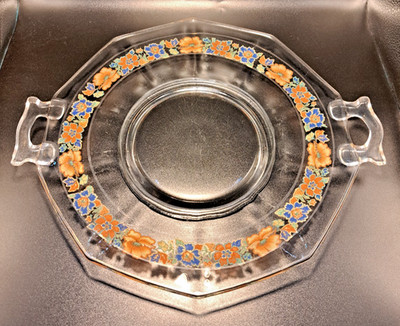RARE ANTIQUE IMPERIAL GLASS MOLLY FLOWER HANDLED PLATTER