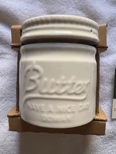 Dowan Ceramic French Butter Bell Keeper Crock Mason Jar White Embossed