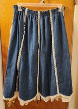 Vintage Denim  Lace Pitchfork Swing Dance Skirt Women's Cottagecore Medium