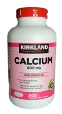 Kirkland Signature 600 mg Calcium Tablet with Vitamin D3 500 Tablets EXP 03/2027