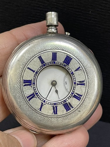 Antique 1920s English Enameled silver hunter pocket watch & chain Repair R15 - 第 11/12 張圖片
