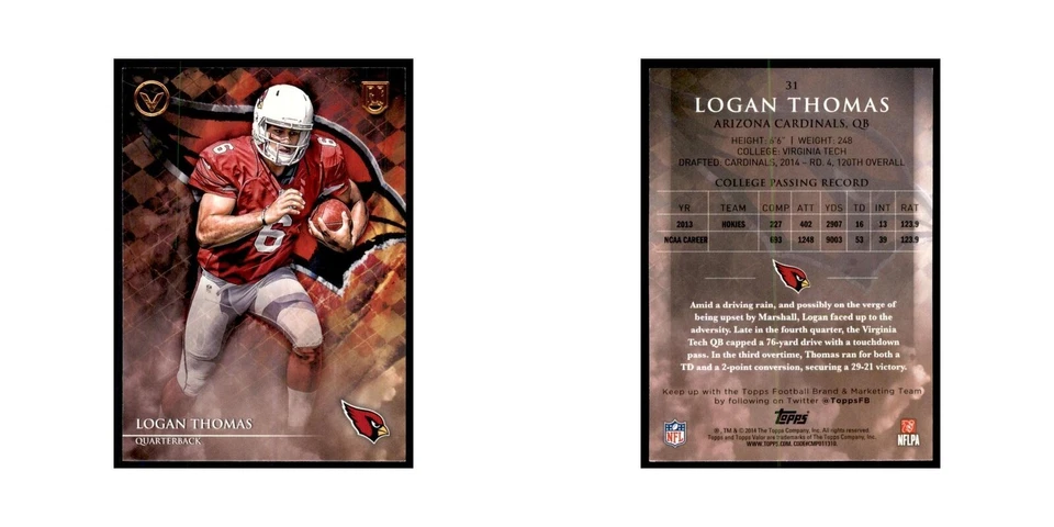 2014 Topps Valor Logan Thomas RC Football Cards #31 - Image 3 of 3