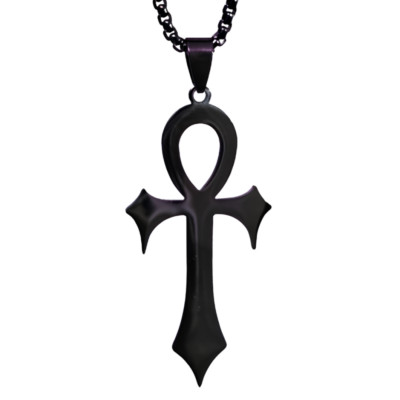 Schwarz Ankh Halskette Gothic Anhänger Stahl 24'' Kette Vampir Ankh Schmuck & Box