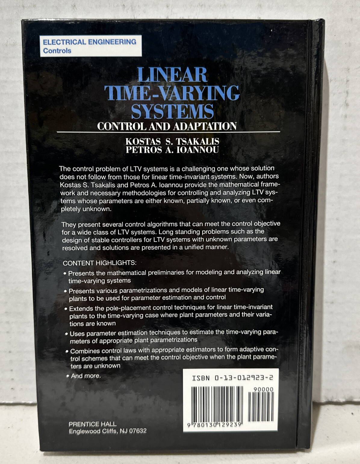 Linear Time Varying Systems Control And Adaptation By Tsakalis Ioannou ...