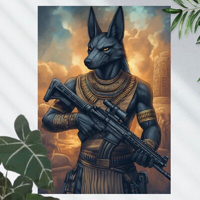 Anubis Gott mit Maschinenpistole Poster Schöne Wanddeko Dekoration