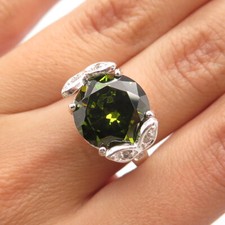925 Sterling Silver White  Green C Z Ring Size 7.25